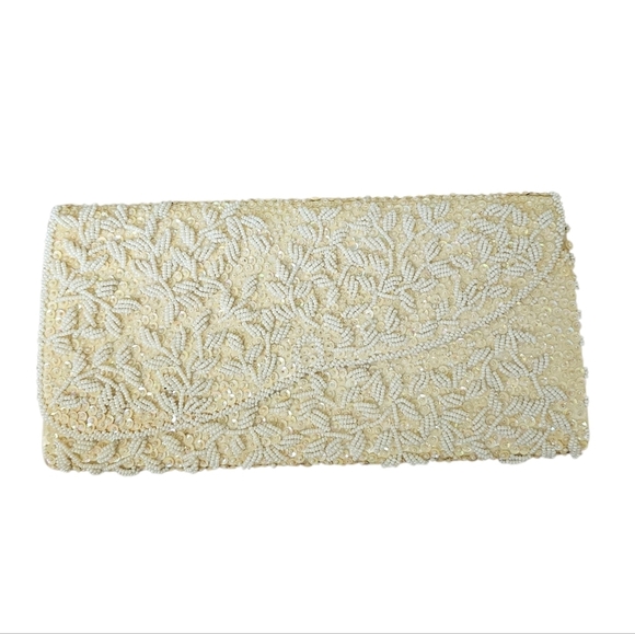 La Regale Vintage Beaded Elegant Cream Clutch Bag - Picture 1 of 7